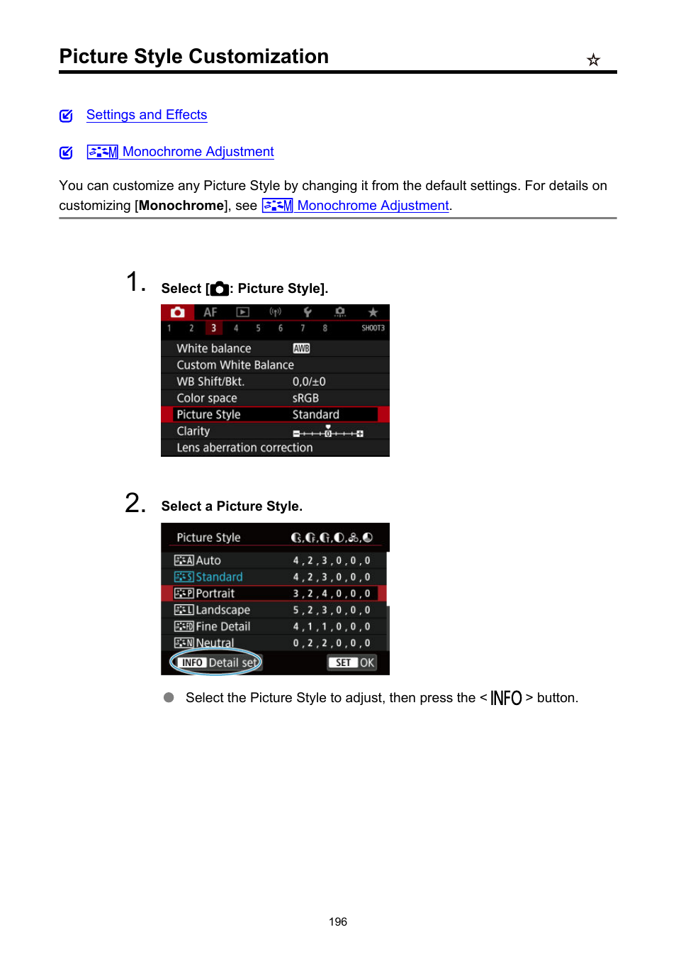 Picture style customization | Canon EOS R5 C VR Creator Kit with RF 5.2mm f/2.8 Dual Fisheye Lens User Manual | Page 196 / 787