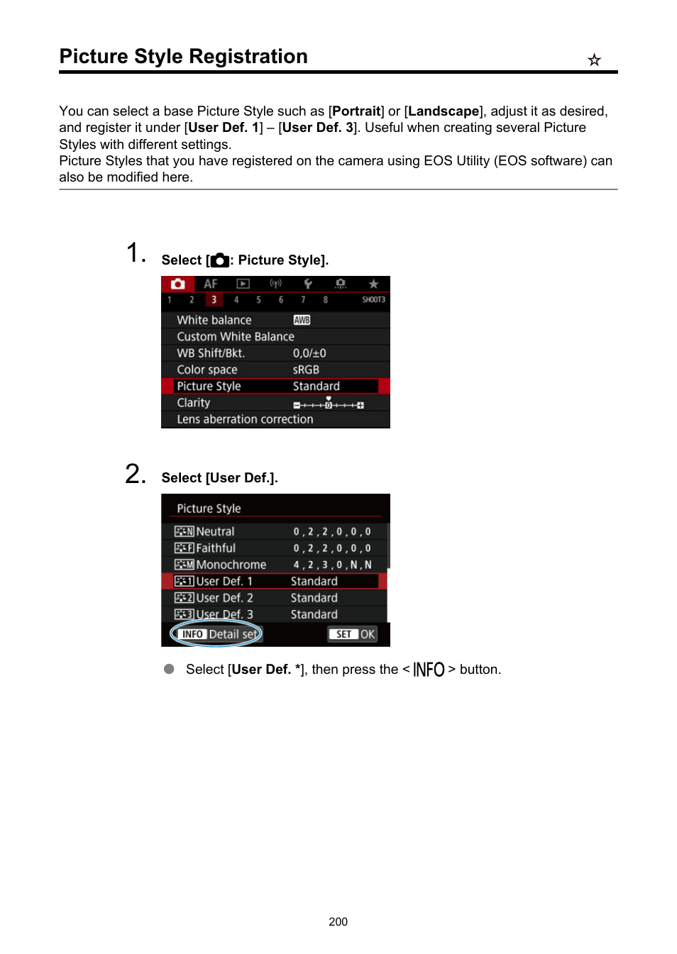 Picture style registration | Canon EOS R5 C VR Creator Kit with RF 5.2mm f/2.8 Dual Fisheye Lens User Manual | Page 200 / 787