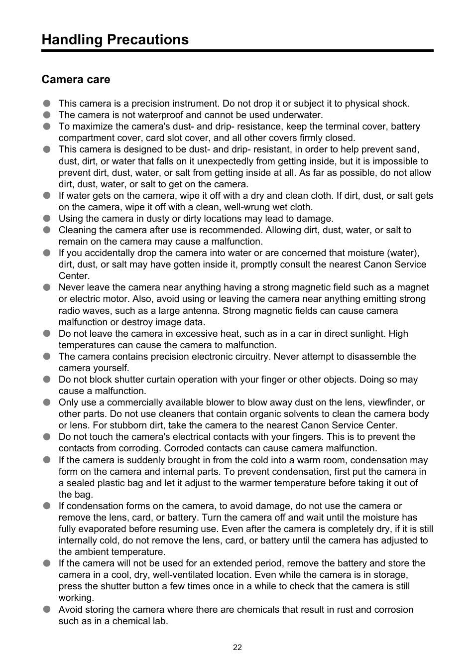 Handling precautions, Handling, Precautions | Canon EOS R5 C VR Creator Kit with RF 5.2mm f/2.8 Dual Fisheye Lens User Manual | Page 22 / 787