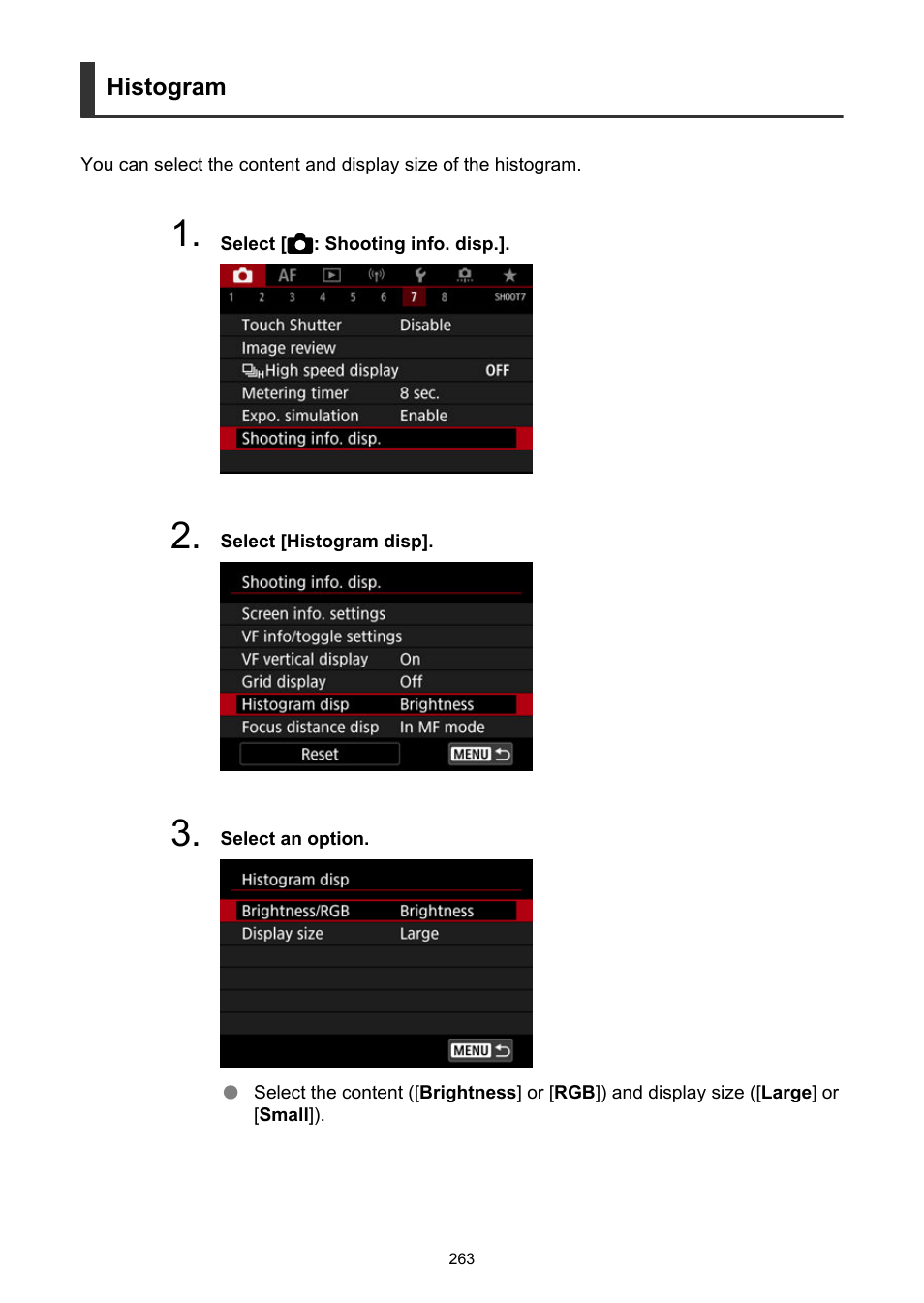 Histogram | Canon EOS R5 C VR Creator Kit with RF 5.2mm f/2.8 Dual Fisheye Lens User Manual | Page 263 / 787