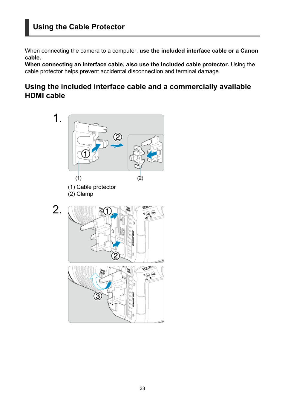 Cable protector | Canon EOS R5 C VR Creator Kit with RF 5.2mm f/2.8 Dual Fisheye Lens User Manual | Page 33 / 787