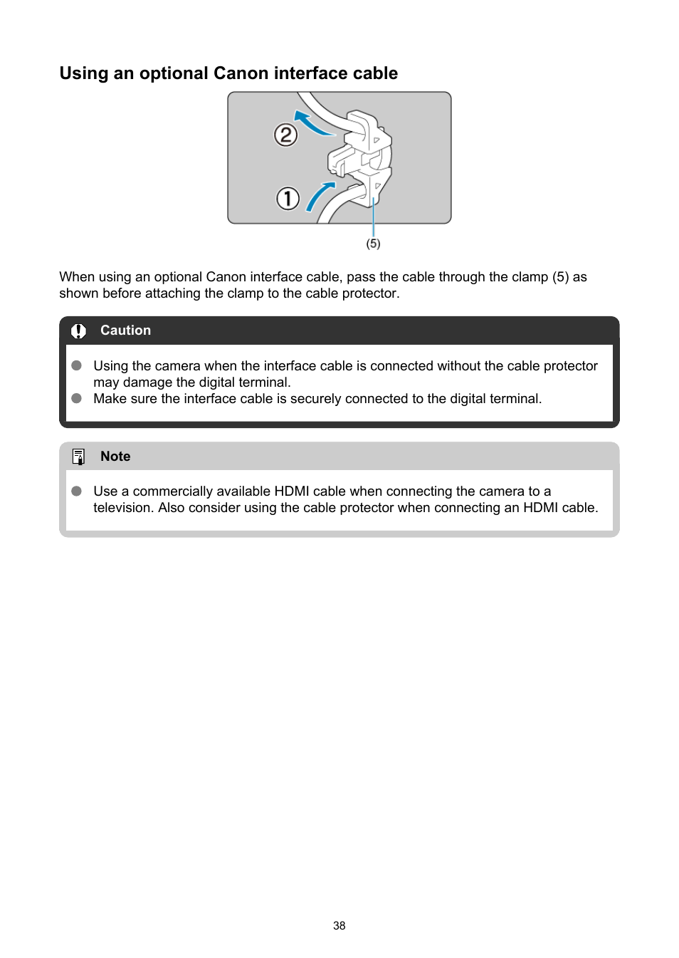 Using an optional canon interface cable | Canon EOS R5 C VR Creator Kit with RF 5.2mm f/2.8 Dual Fisheye Lens User Manual | Page 38 / 787