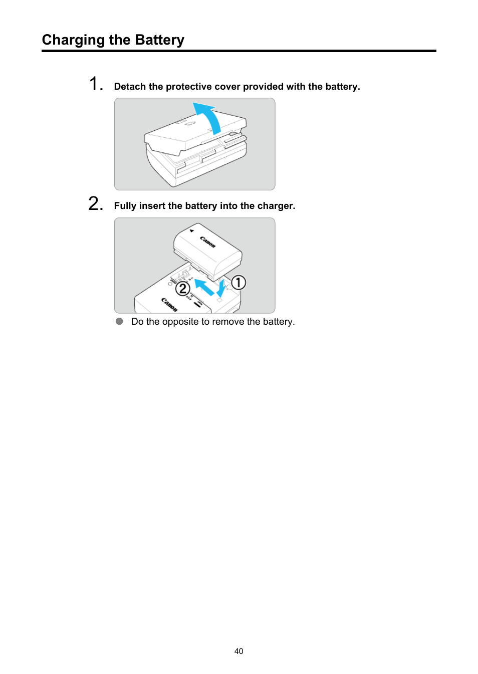 Charging the battery, Lp-e6n/lp-e6 | Canon EOS R5 C VR Creator Kit with RF 5.2mm f/2.8 Dual Fisheye Lens User Manual | Page 40 / 787