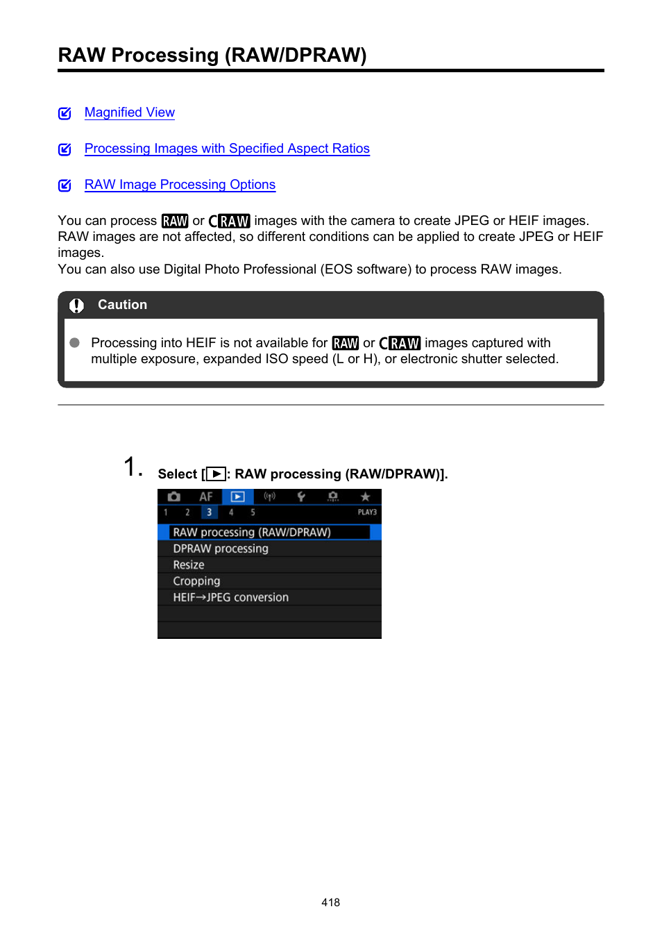 Raw processing (raw/dpraw) | Canon EOS R5 C VR Creator Kit with RF 5.2mm f/2.8 Dual Fisheye Lens User Manual | Page 418 / 787