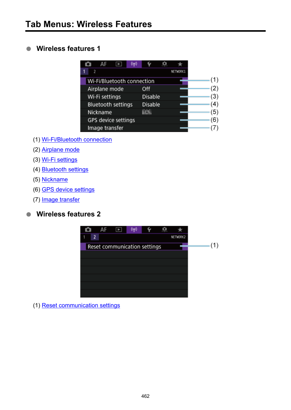 Tab menus: wireless features | Canon EOS R5 C VR Creator Kit with RF 5.2mm f/2.8 Dual Fisheye Lens User Manual | Page 462 / 787