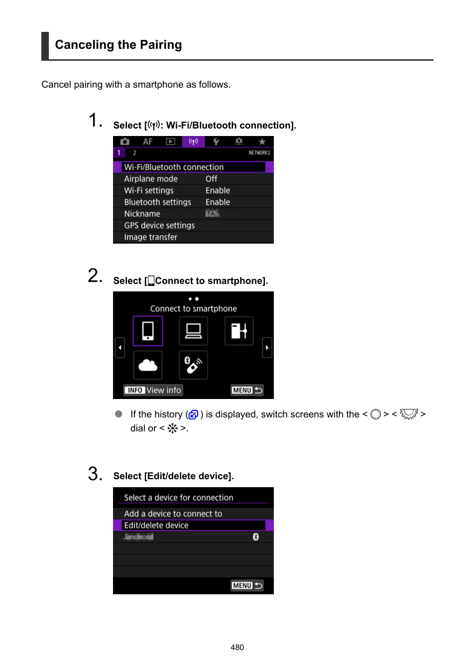 Canceling the pairing | Canon EOS R5 C VR Creator Kit with RF 5.2mm f/2.8 Dual Fisheye Lens User Manual | Page 480 / 787