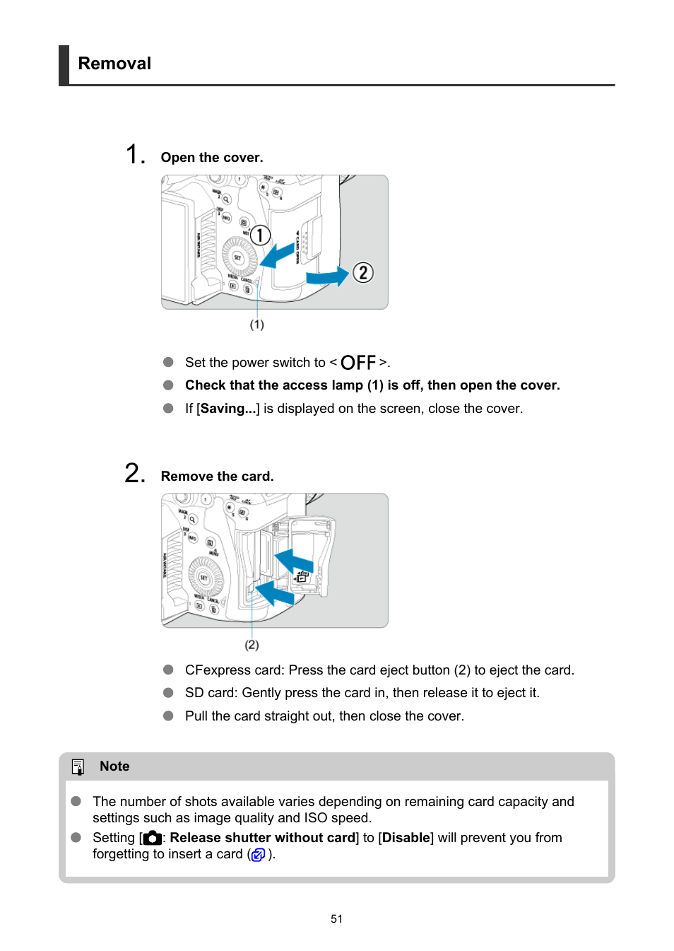 Removal | Canon EOS R5 C VR Creator Kit with RF 5.2mm f/2.8 Dual Fisheye Lens User Manual | Page 51 / 787