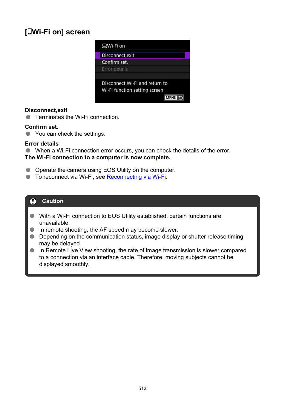 Wi-fi on] screen | Canon EOS R5 C VR Creator Kit with RF 5.2mm f/2.8 Dual Fisheye Lens User Manual | Page 513 / 787