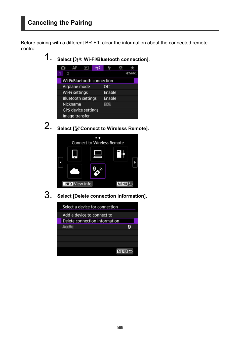 Canceling the pairing | Canon EOS R5 C VR Creator Kit with RF 5.2mm f/2.8 Dual Fisheye Lens User Manual | Page 569 / 787