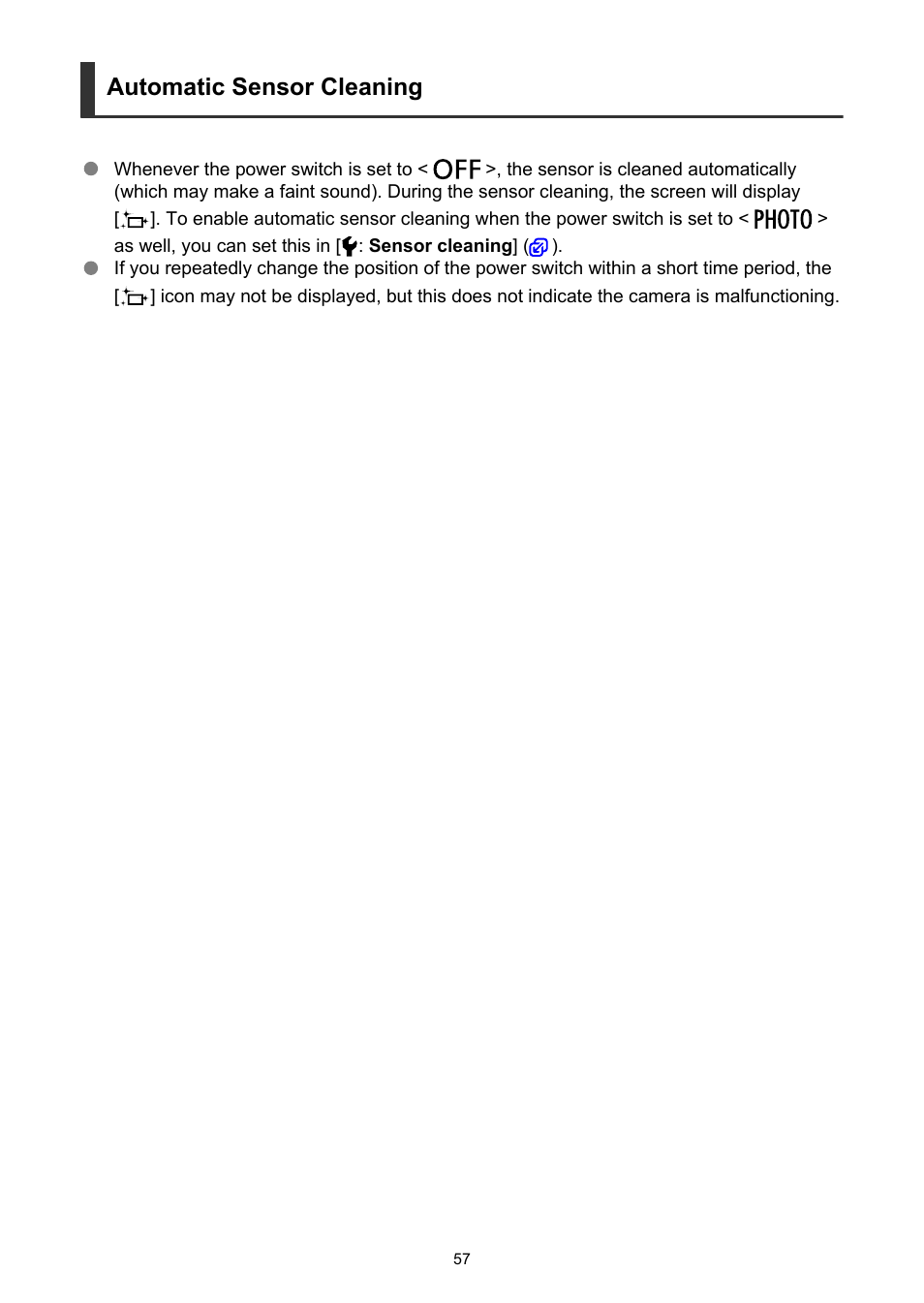 Automatic sensor cleaning | Canon EOS R5 C VR Creator Kit with RF 5.2mm f/2.8 Dual Fisheye Lens User Manual | Page 57 / 787