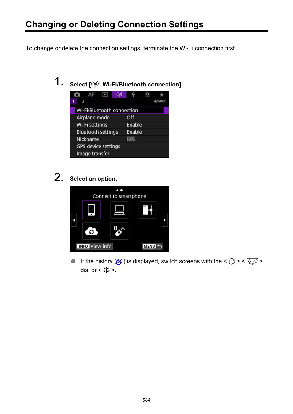 Changing or deleting connection settings | Canon EOS R5 C VR Creator Kit with RF 5.2mm f/2.8 Dual Fisheye Lens User Manual | Page 584 / 787