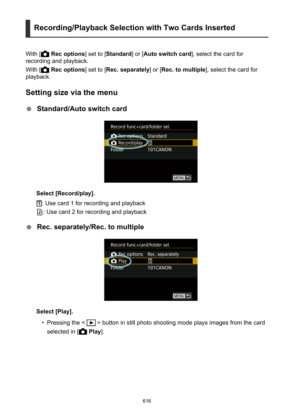 Setting size via the menu | Canon EOS R5 C VR Creator Kit with RF 5.2mm f/2.8 Dual Fisheye Lens User Manual | Page 616 / 787