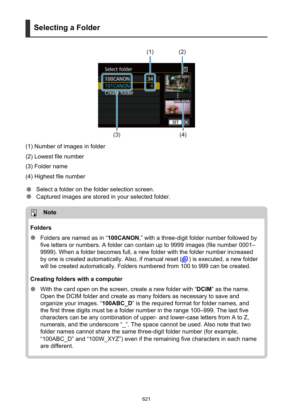 Selecting a folder | Canon EOS R5 C VR Creator Kit with RF 5.2mm f/2.8 Dual Fisheye Lens User Manual | Page 621 / 787