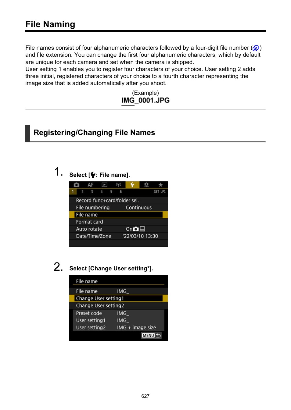 File naming, File name | Canon EOS R5 C VR Creator Kit with RF 5.2mm f/2.8 Dual Fisheye Lens User Manual | Page 627 / 787
