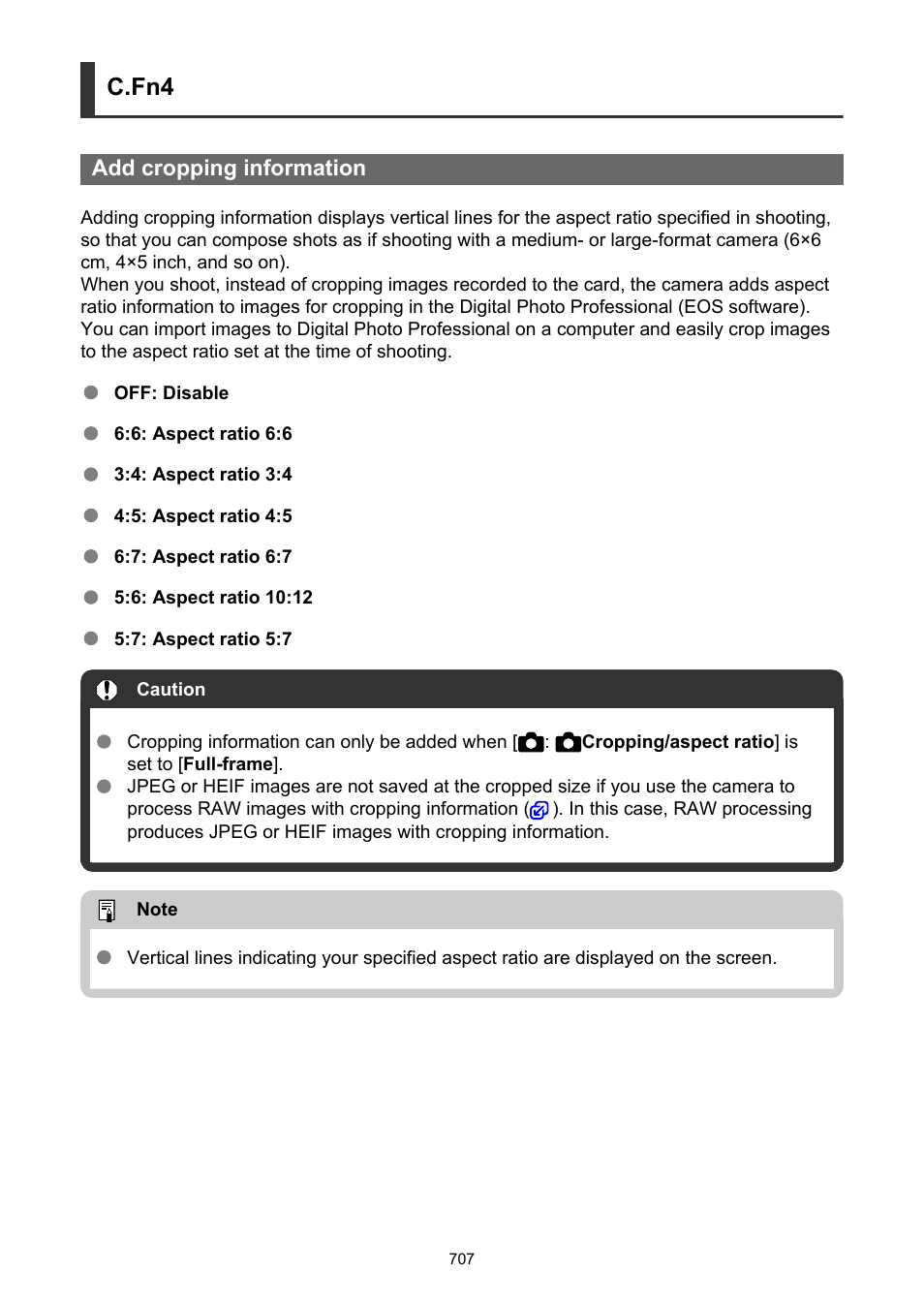 Add cropping information, C.fn4 | Canon EOS R5 C VR Creator Kit with RF 5.2mm f/2.8 Dual Fisheye Lens User Manual | Page 707 / 787