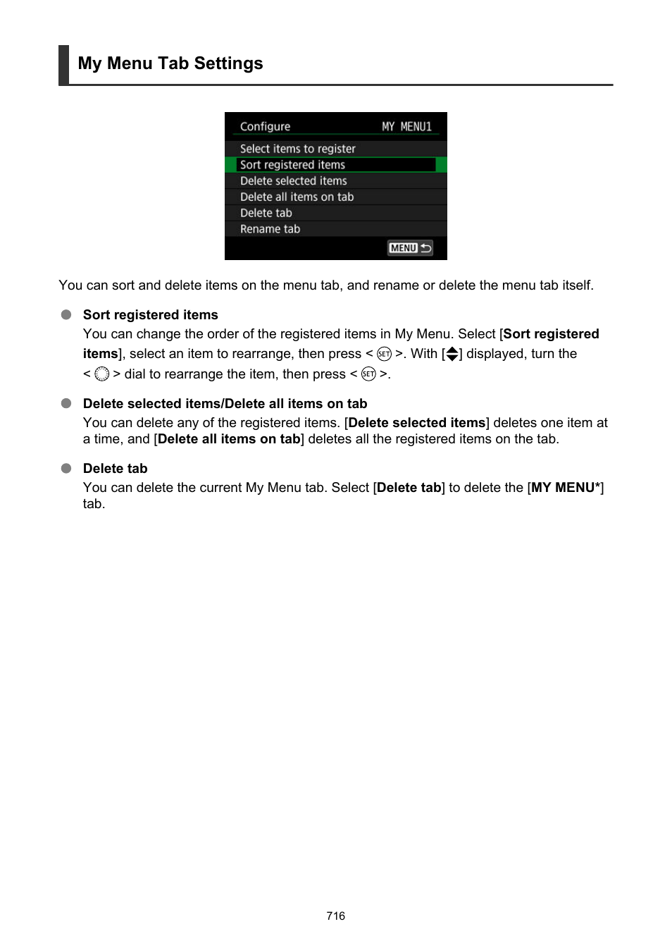 My menu tab settings | Canon EOS R5 C VR Creator Kit with RF 5.2mm f/2.8 Dual Fisheye Lens User Manual | Page 716 / 787