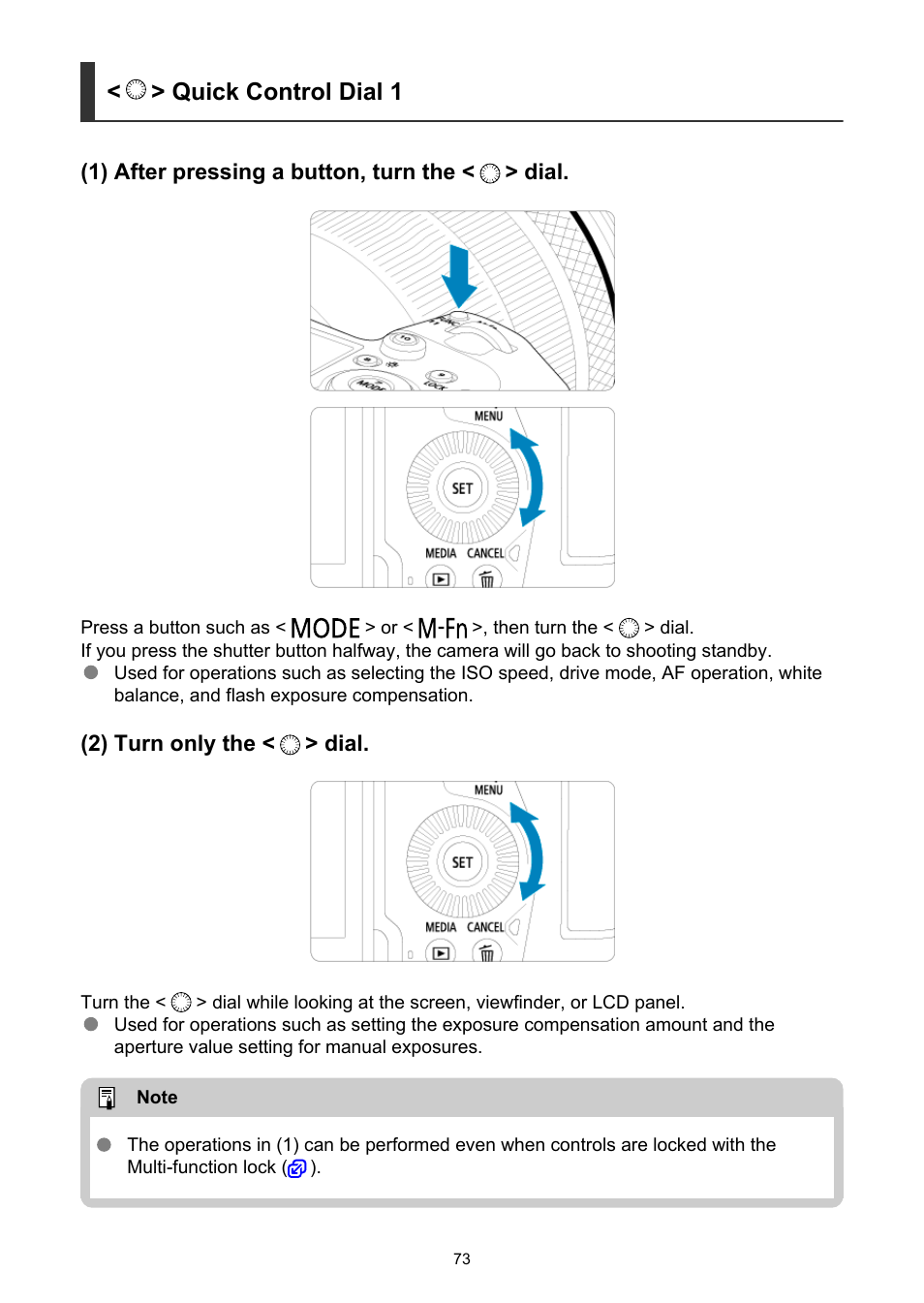 Quick control dial 1 | Canon EOS R5 C VR Creator Kit with RF 5.2mm f/2.8 Dual Fisheye Lens User Manual | Page 73 / 787