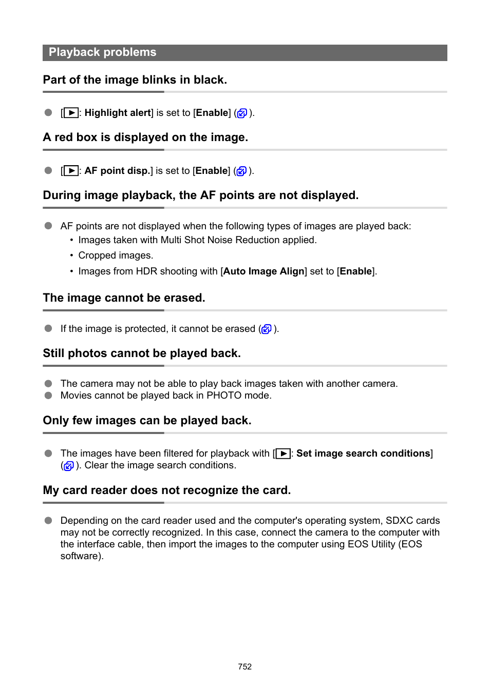 Playback problems | Canon EOS R5 C VR Creator Kit with RF 5.2mm f/2.8 Dual Fisheye Lens User Manual | Page 752 / 787