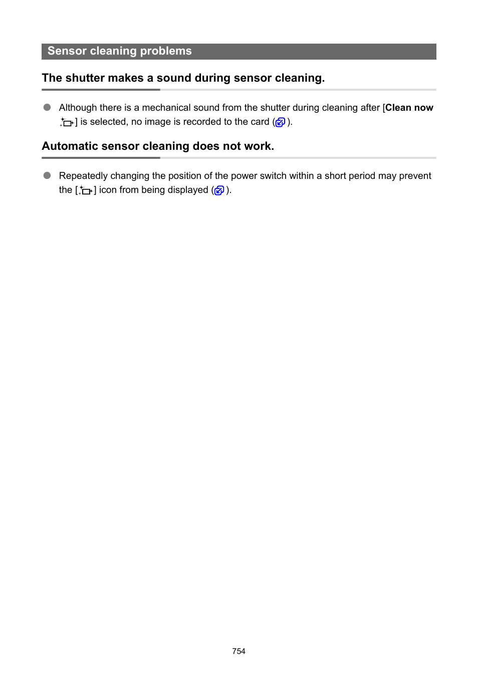 Sensor cleaning problems | Canon EOS R5 C VR Creator Kit with RF 5.2mm f/2.8 Dual Fisheye Lens User Manual | Page 754 / 787