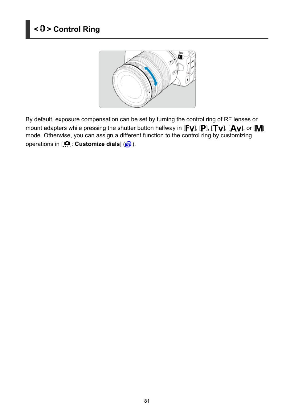 Control ring | Canon EOS R5 C VR Creator Kit with RF 5.2mm f/2.8 Dual Fisheye Lens User Manual | Page 81 / 787