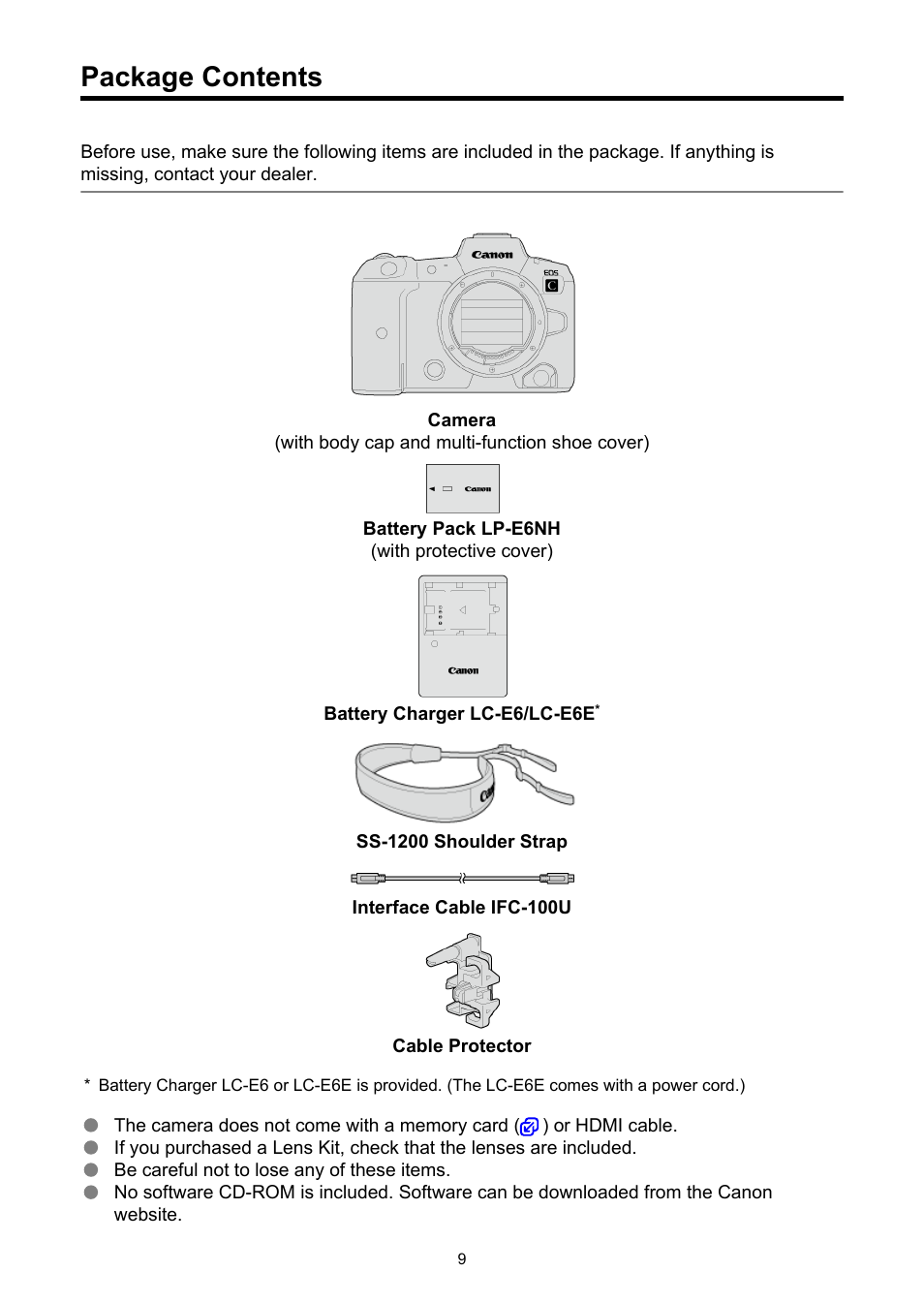 Package contents | Canon EOS R5 C VR Creator Kit with RF 5.2mm f/2.8 Dual Fisheye Lens User Manual | Page 9 / 787