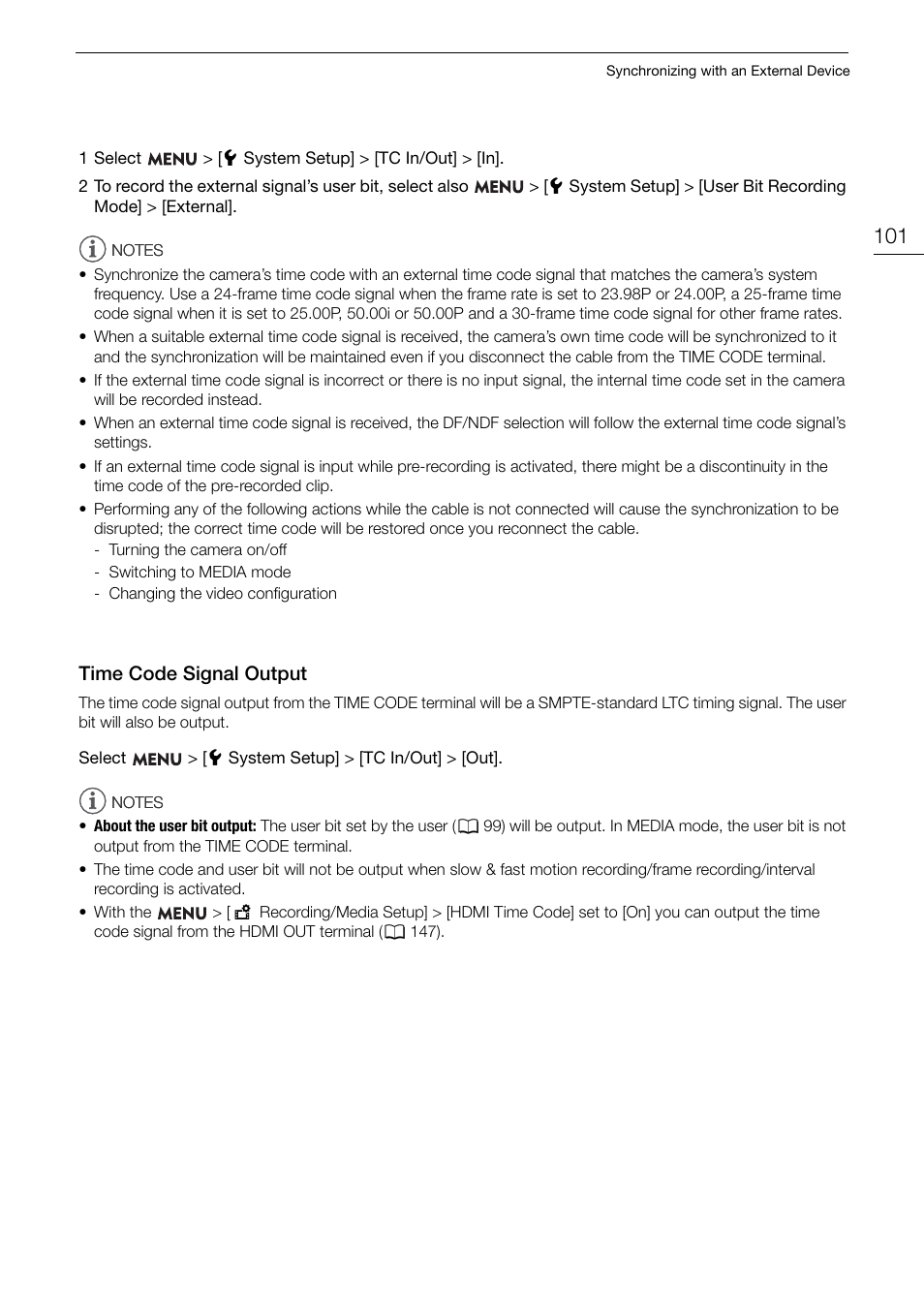 Time code signal output, Time code signal output 101 | Canon EOS R5 C VR Creator Kit with RF 5.2mm f/2.8 Dual Fisheye Lens User Manual | Page 101 / 248