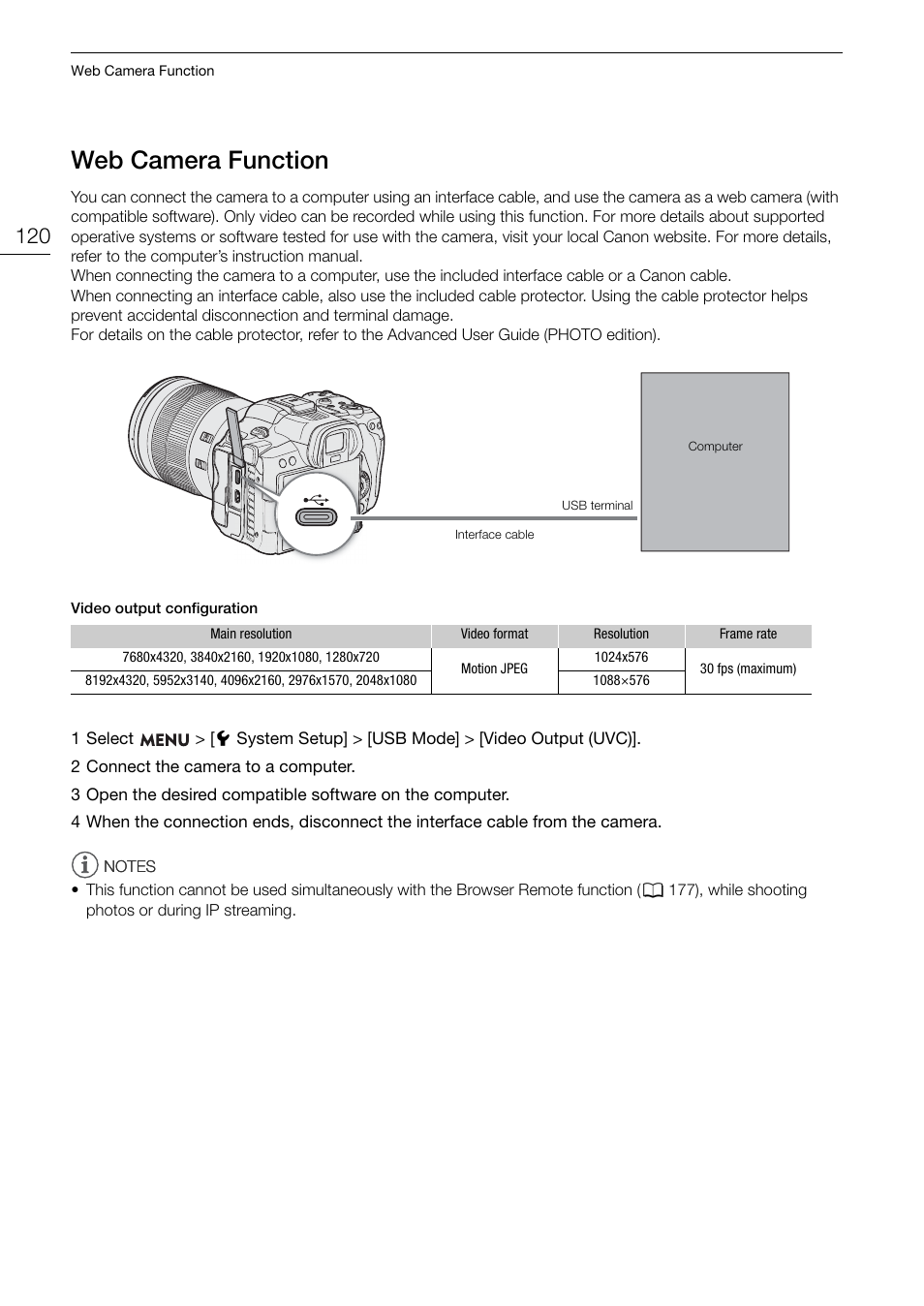 Web camera function, Web camera function 120 | Canon EOS R5 C VR Creator Kit with RF 5.2mm f/2.8 Dual Fisheye Lens User Manual | Page 120 / 248