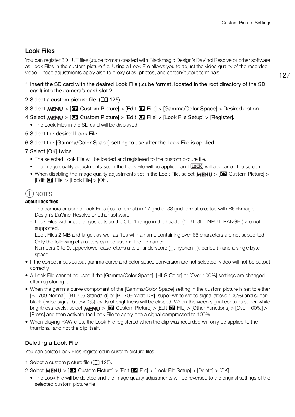 Look files, Look files 127 | Canon EOS R5 C VR Creator Kit with RF 5.2mm f/2.8 Dual Fisheye Lens User Manual | Page 127 / 248