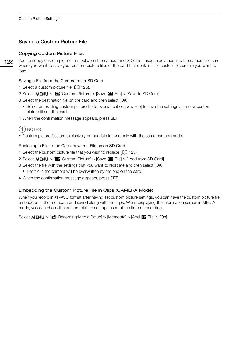 Saving a custom picture file, Saving a custom picture file 128, 128). y | Saving a cu s tom picture file | Canon EOS R5 C VR Creator Kit with RF 5.2mm f/2.8 Dual Fisheye Lens User Manual | Page 128 / 248