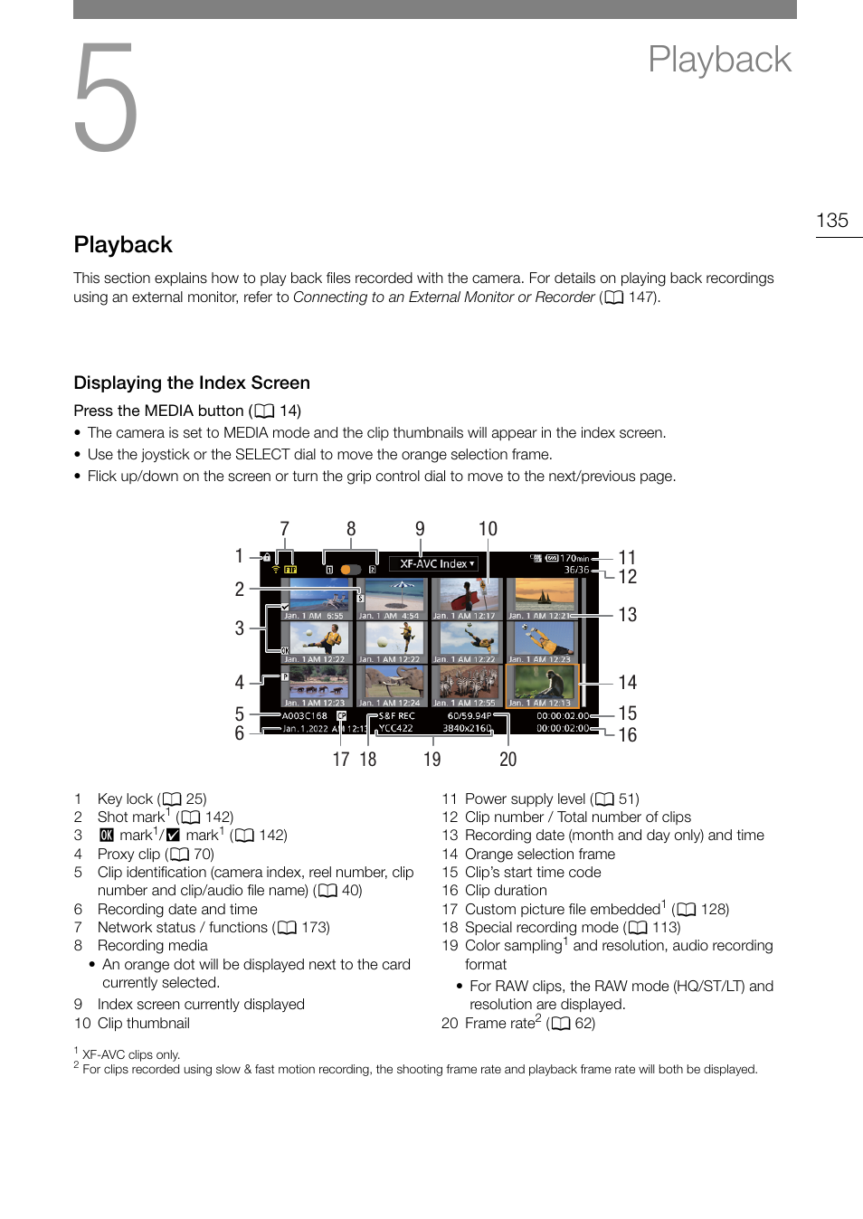 Playback, Displaying the index screen, Playback 135 | Playbac, Displaying the index screen 135 | Canon EOS R5 C VR Creator Kit with RF 5.2mm f/2.8 Dual Fisheye Lens User Manual | Page 135 / 248