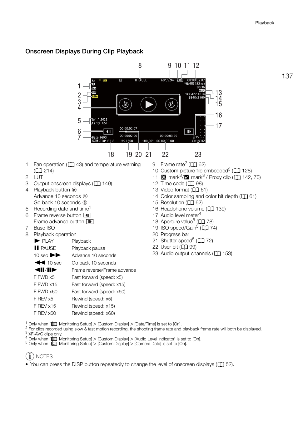 Onscreen displays during clip playback, Onscreen displays during clip playback 137 | Canon EOS R5 C VR Creator Kit with RF 5.2mm f/2.8 Dual Fisheye Lens User Manual | Page 137 / 248