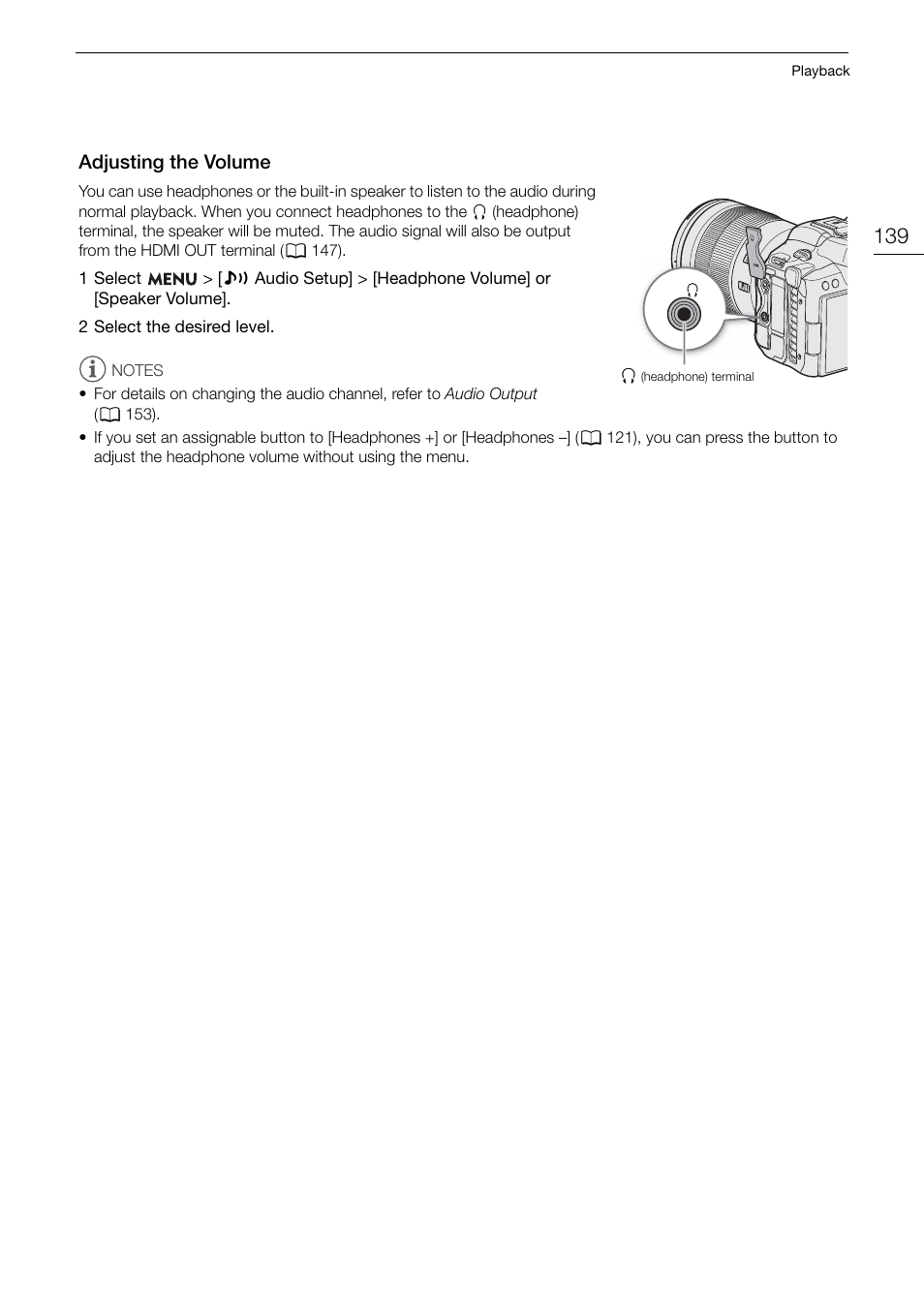 Adjusting the volume, Adjusting the volume 139 | Canon EOS R5 C VR Creator Kit with RF 5.2mm f/2.8 Dual Fisheye Lens User Manual | Page 139 / 248