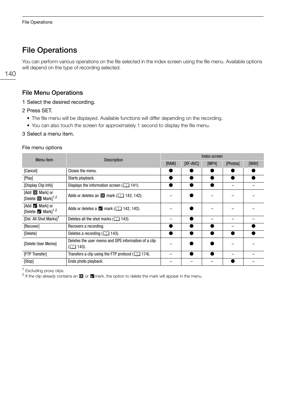 File operations, File menu operations, File operation | File menu operations 140, File operation s, File menu operation s | Canon EOS R5 C VR Creator Kit with RF 5.2mm f/2.8 Dual Fisheye Lens User Manual | Page 140 / 248