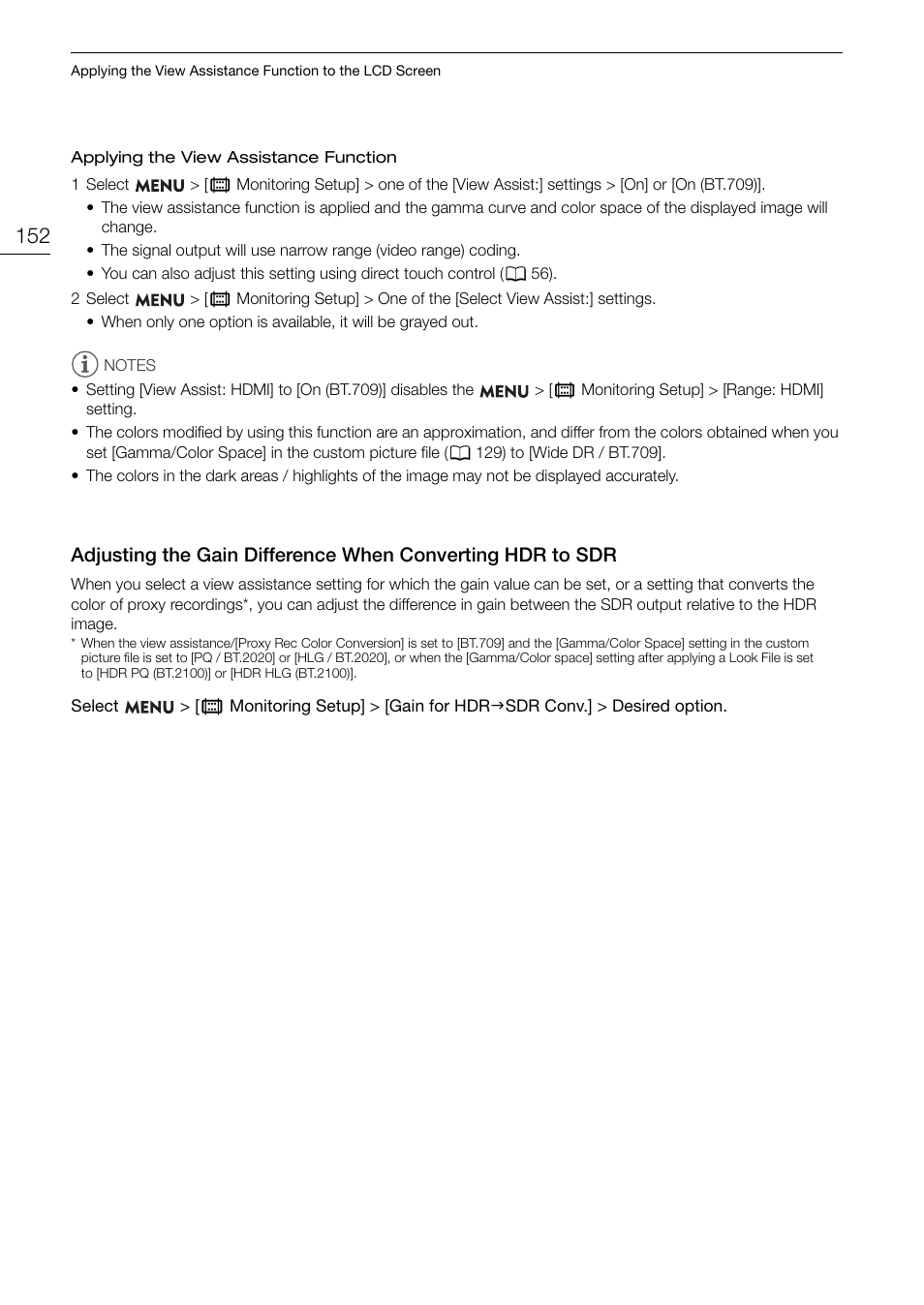 Adjusting the gain difference when converting, Hdr to sdr 152 | Canon EOS R5 C VR Creator Kit with RF 5.2mm f/2.8 Dual Fisheye Lens User Manual | Page 152 / 248