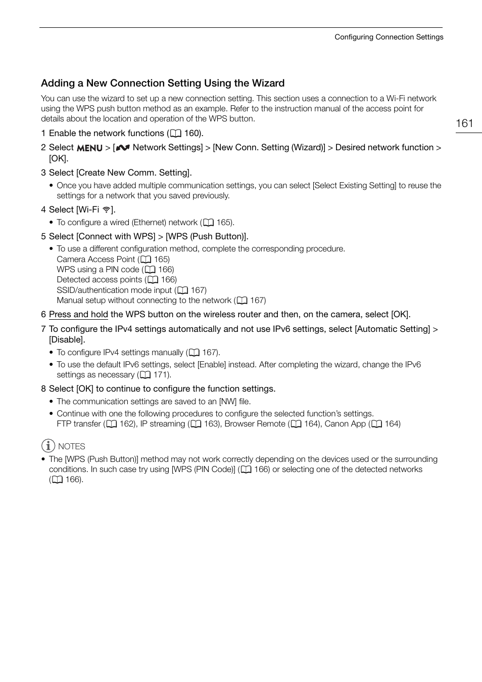 Adding a new connection setting using the wizard, Adding a new connection setting using the, Wizard 161 | Canon EOS R5 C VR Creator Kit with RF 5.2mm f/2.8 Dual Fisheye Lens User Manual | Page 161 / 248