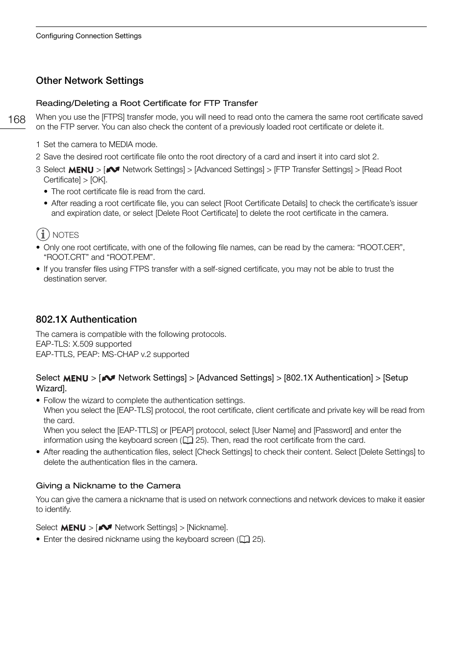 Other network settings, 1x authentication, Other network setting s | Canon EOS R5 C VR Creator Kit with RF 5.2mm f/2.8 Dual Fisheye Lens User Manual | Page 168 / 248