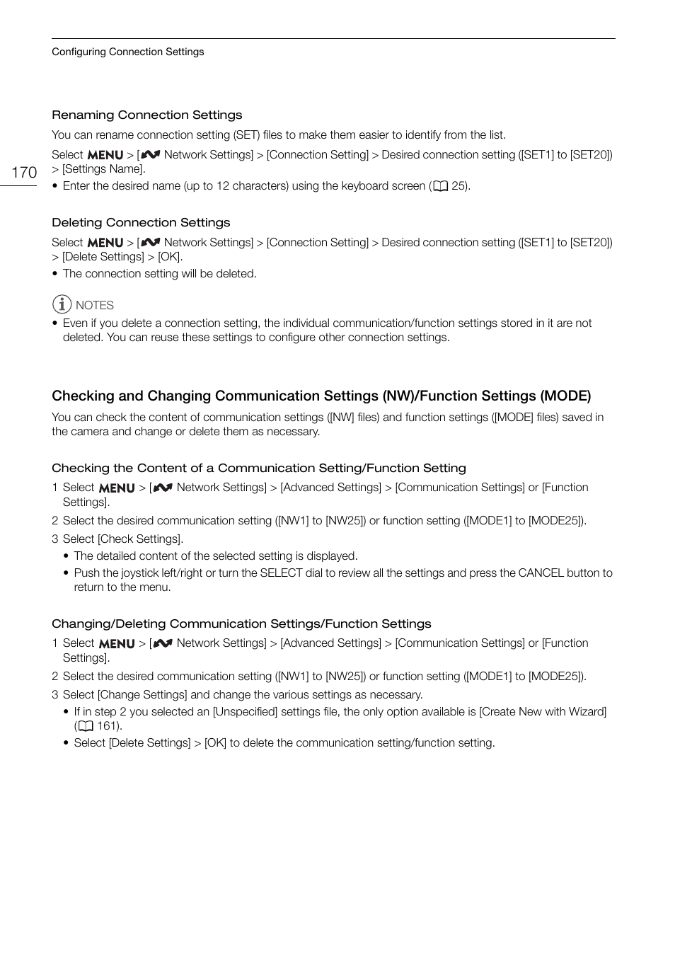 Checking and changing communication settings, Nw)/function settings (mode) 170 | Canon EOS R5 C VR Creator Kit with RF 5.2mm f/2.8 Dual Fisheye Lens User Manual | Page 170 / 248