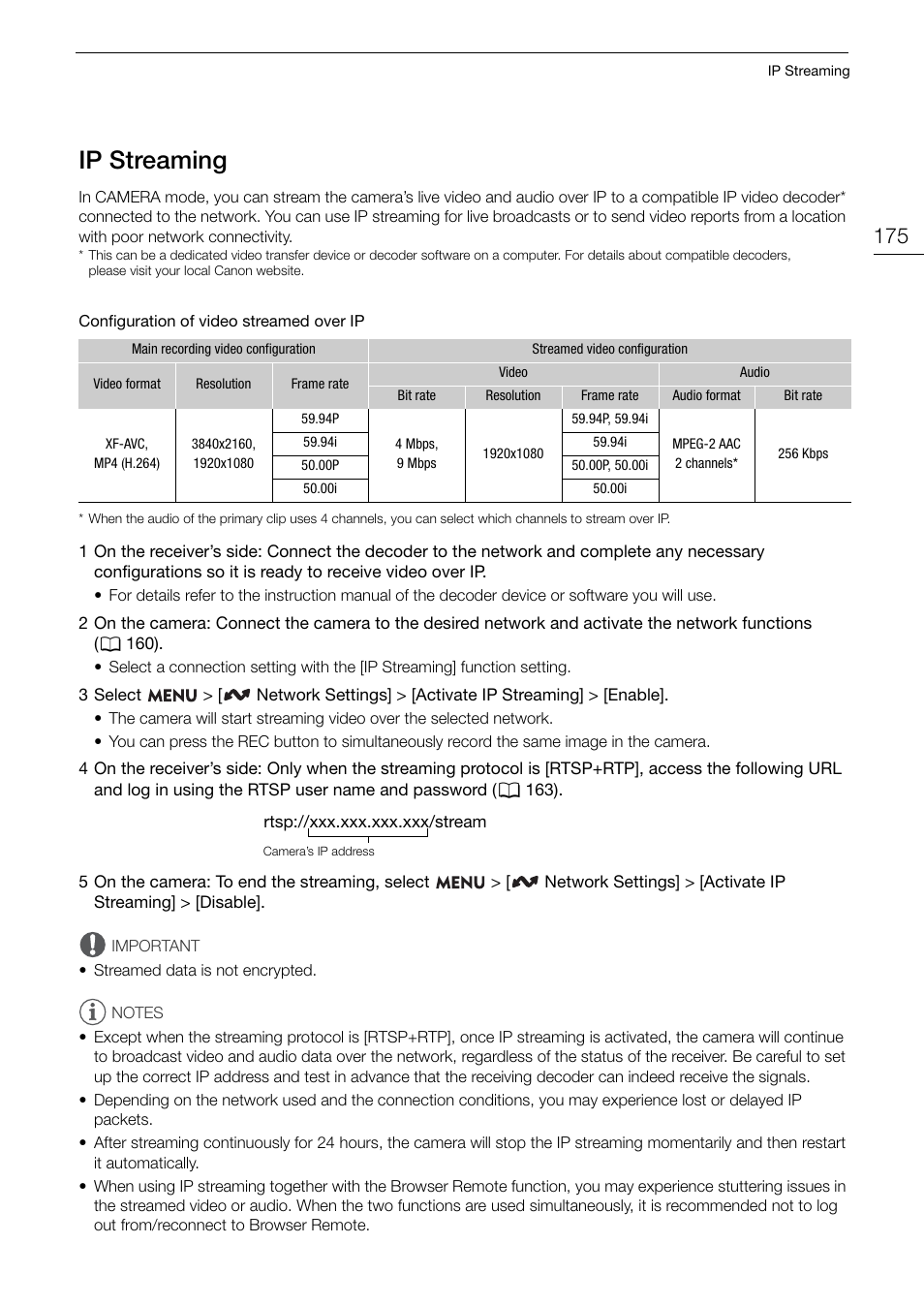 Ip streaming, Treaming 175, 175). b | Canon EOS R5 C VR Creator Kit with RF 5.2mm f/2.8 Dual Fisheye Lens User Manual | Page 175 / 248