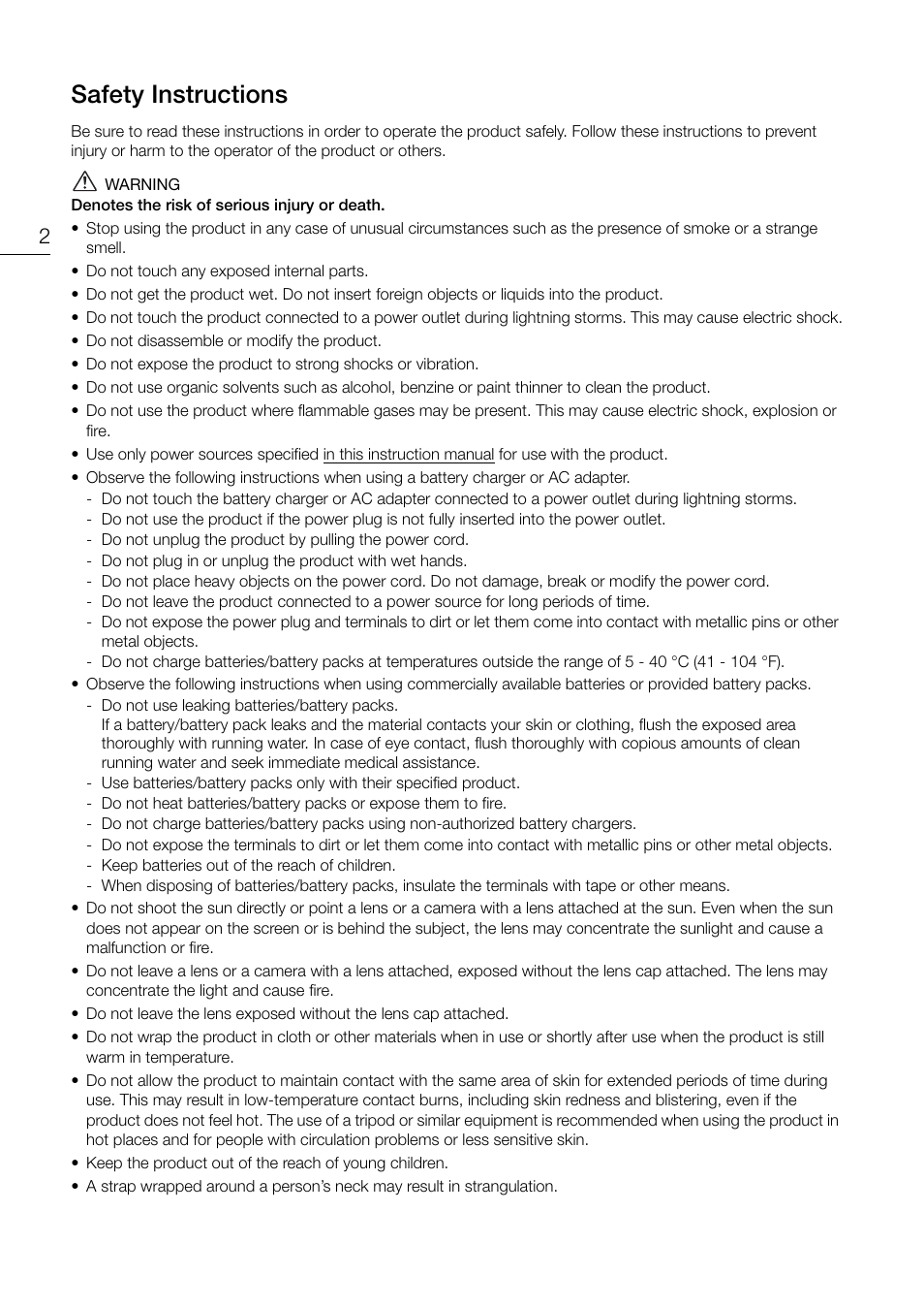 Safety instructions, Safety in s truction s | Canon EOS R5 C VR Creator Kit with RF 5.2mm f/2.8 Dual Fisheye Lens User Manual | Page 2 / 248