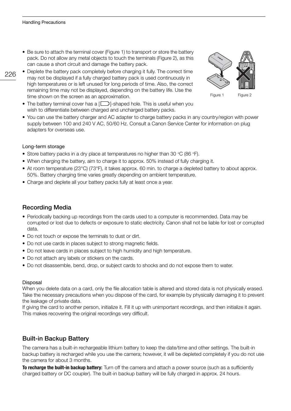 Recording media, Built-in backup battery | Canon EOS R5 C VR Creator Kit with RF 5.2mm f/2.8 Dual Fisheye Lens User Manual | Page 226 / 248