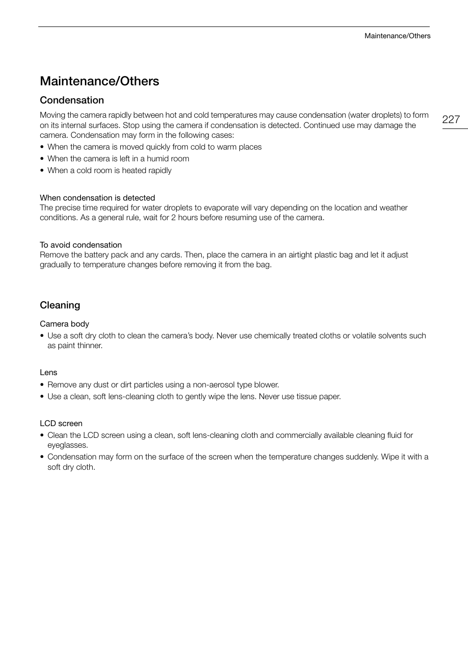 Maintenance/others, Maintenance/other, Maintenance/other s | Canon EOS R5 C VR Creator Kit with RF 5.2mm f/2.8 Dual Fisheye Lens User Manual | Page 227 / 248