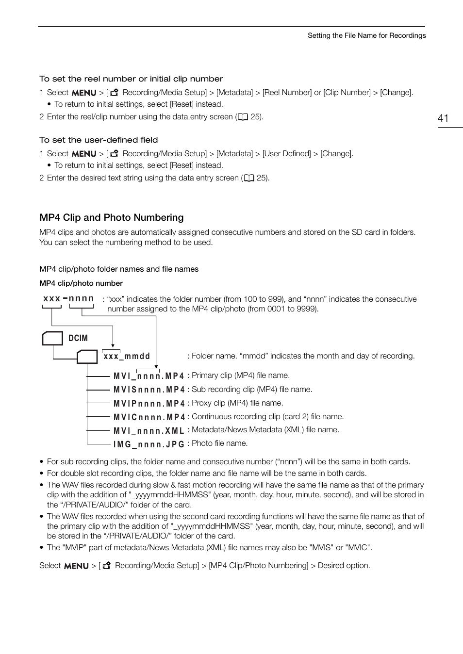 Mp4 clip and photo numbering, Mp4 clip and photo numbering 41 | Canon EOS R5 C VR Creator Kit with RF 5.2mm f/2.8 Dual Fisheye Lens User Manual | Page 41 / 248