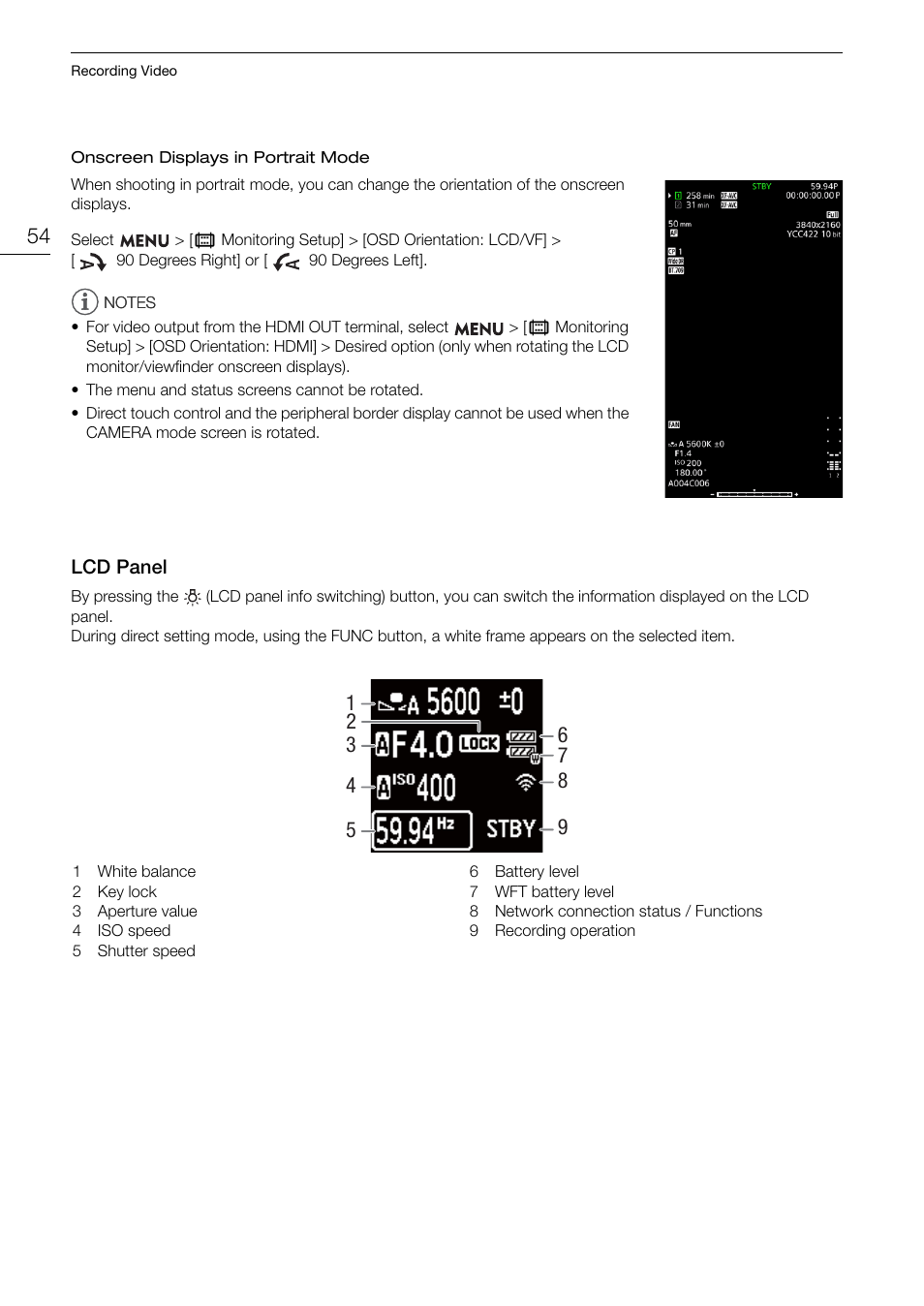 Lcd panel, Lcd panel 54 | Canon EOS R5 C VR Creator Kit with RF 5.2mm f/2.8 Dual Fisheye Lens User Manual | Page 54 / 248