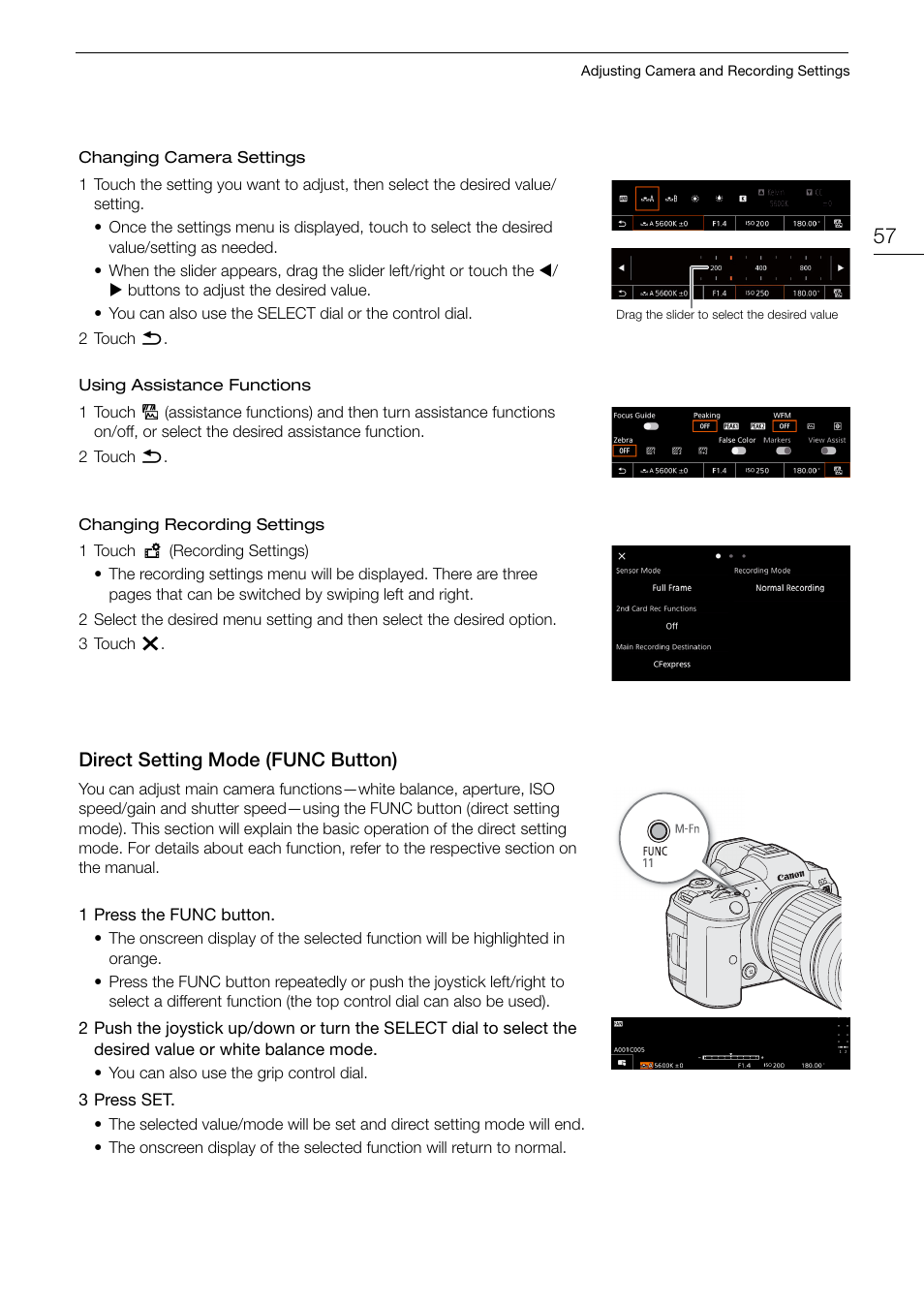 Direct setting mode (func button), Direct setting mode (func button) 57 | Canon EOS R5 C VR Creator Kit with RF 5.2mm f/2.8 Dual Fisheye Lens User Manual | Page 57 / 248