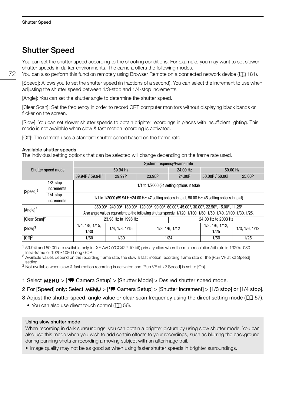 Shutter speed, Hutter, Peed 72 | Canon EOS R5 C VR Creator Kit with RF 5.2mm f/2.8 Dual Fisheye Lens User Manual | Page 72 / 248