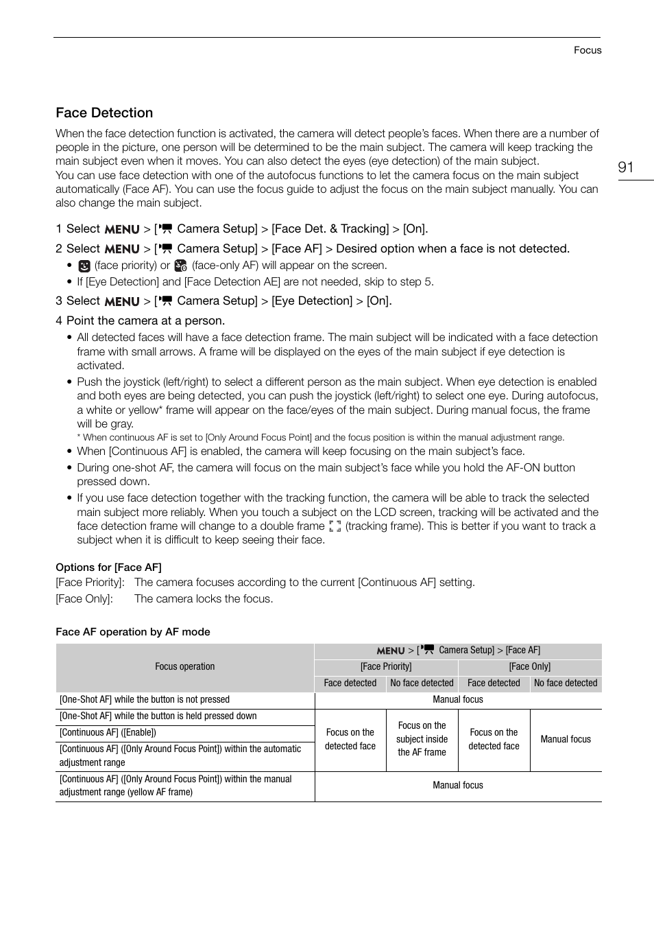 Face detection, Face detection 91, 91) i | Canon EOS R5 C VR Creator Kit with RF 5.2mm f/2.8 Dual Fisheye Lens User Manual | Page 91 / 248