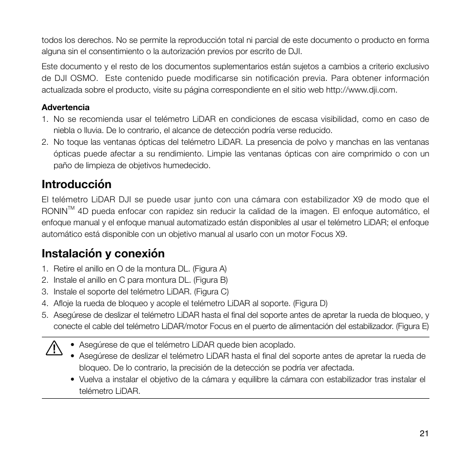 Introducción, Instalación y conexión | DJI Ronin 4D 4-Axis Cinema Camera 8K Combo Kit User Manual | Page 23 / 48