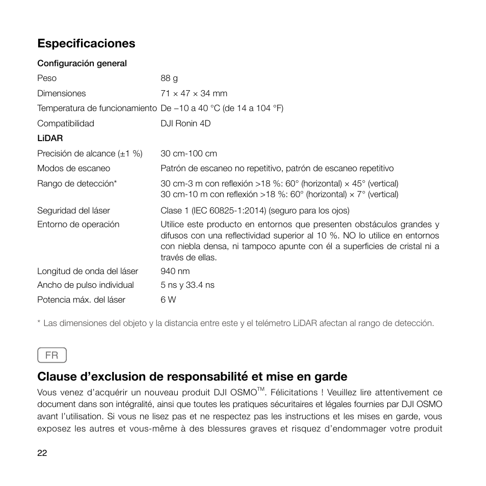 Especificaciones | DJI Ronin 4D 4-Axis Cinema Camera 8K Combo Kit User Manual | Page 24 / 48