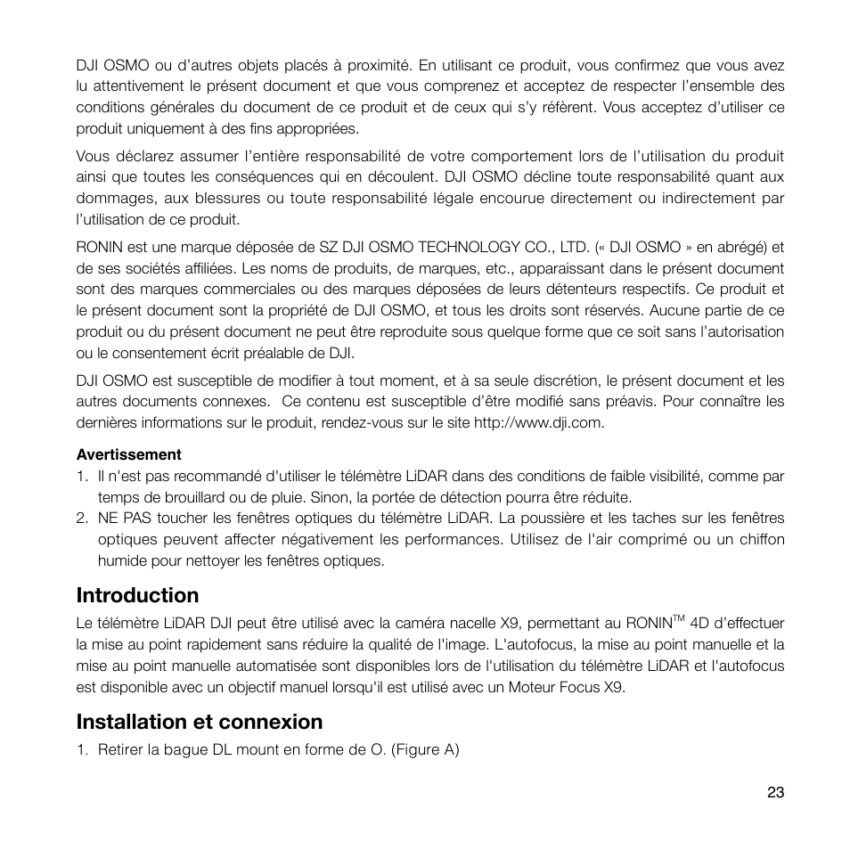 Introduction, Installation et connexion | DJI Ronin 4D 4-Axis Cinema Camera 8K Combo Kit User Manual | Page 25 / 48