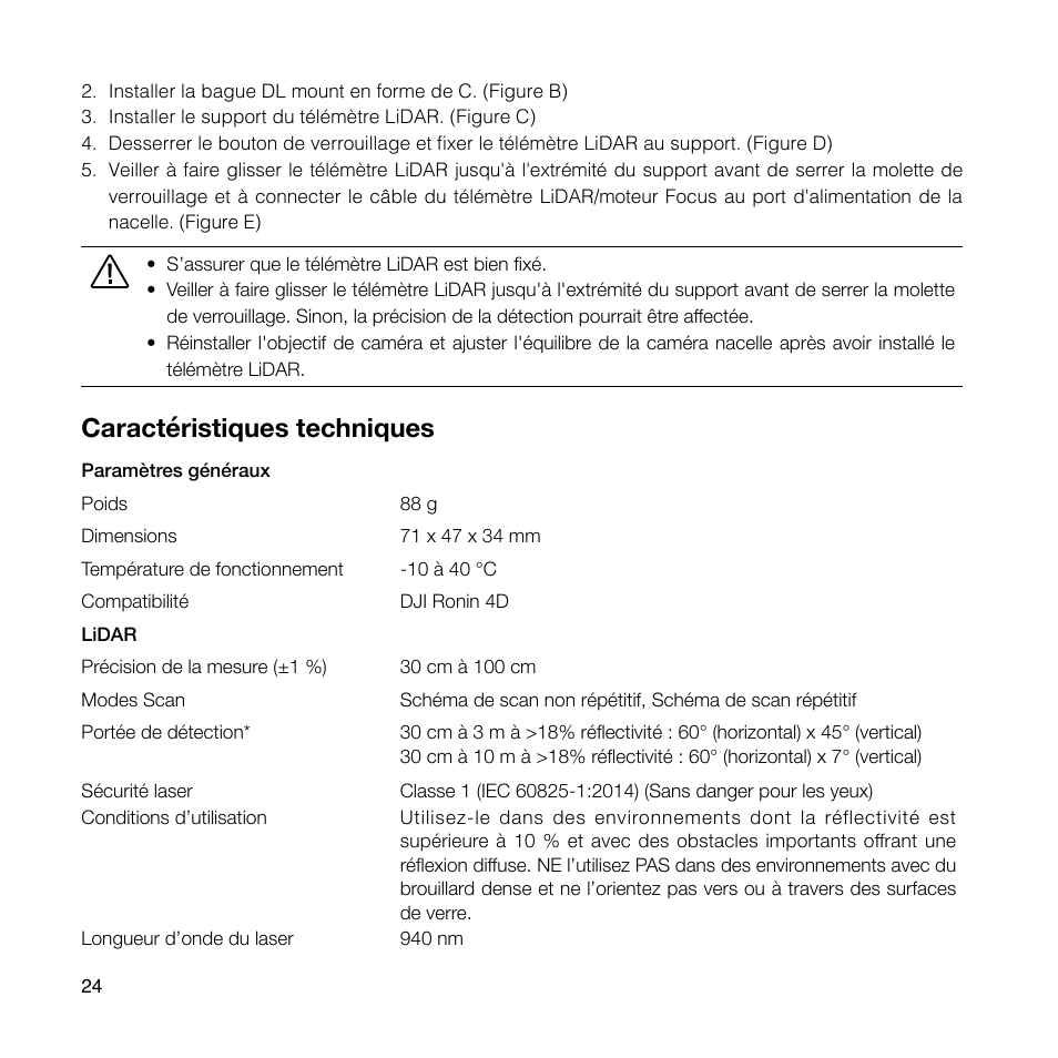 Caractéristiques techniques | DJI Ronin 4D 4-Axis Cinema Camera 8K Combo Kit User Manual | Page 26 / 48